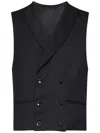 Franzese Collection Double-breasted Waistcoat In Black Vitale Barberis Canonico Fabric In Black