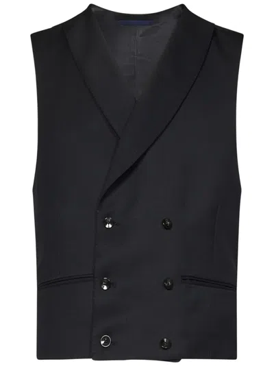 Franzese Collection Double-breasted Waistcoat In Black Vitale Barberis Canonico Fabric