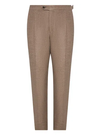 Franzese Collection Double-waistband Dart Trousers In Brown
