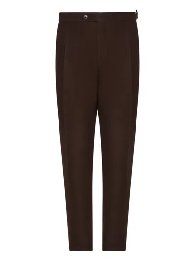 Franzese Collection Double Waistband Dart Trousers In Burgundy