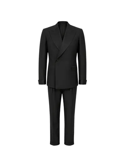 Franzese Collection Double-breasted Satin-trim Suit In Black
