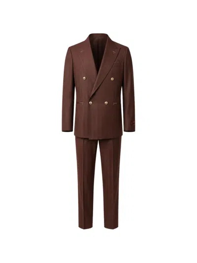 Franzese Collection Double-breasted Wool Suit In Brown