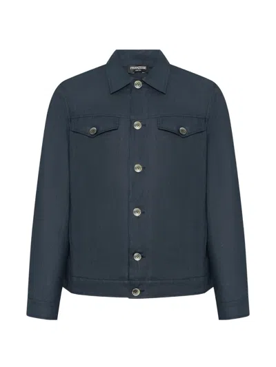 Franzese Collection Flap-pocket Linen Shirt Jacket In Blue