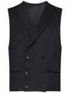 Franzese Collection Double-breasted Waistcoat In Black Vitale Barberis Canonico Fabric In Black
