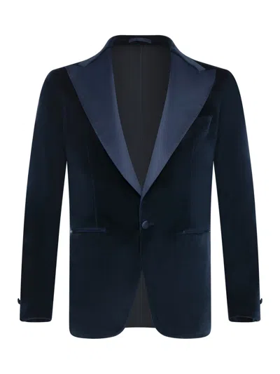 Franzese Collection Peak-lapels Velvet Blazer In Blue