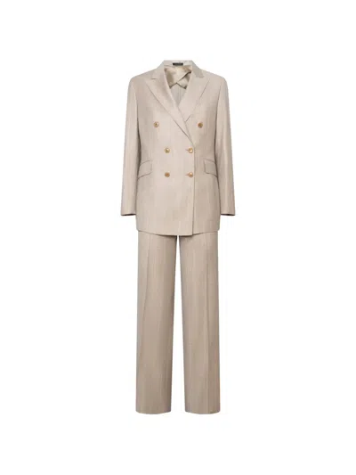 Franzese Collection Lady Diana Double-breasted Pinstripe Suit In Brown