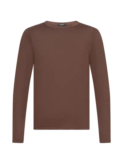 Franzese Collection Long-sleeves Crew-neck T-shirt In Brown