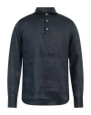 Franzese Collection Man Shirt Navy Size M Linen In Blue