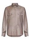 Franzese Collection Tailored Beige Western Shirt With Classic Design In Burgundy