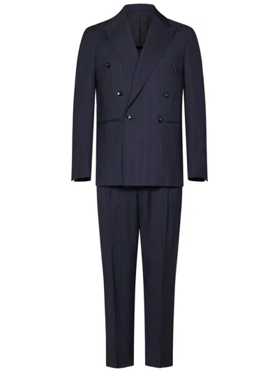 FRANZESE COLLECTION FRANZESE COLLECTION NAVY BLUE PINSTRIPE DOUBLE-BREASTED SUIT