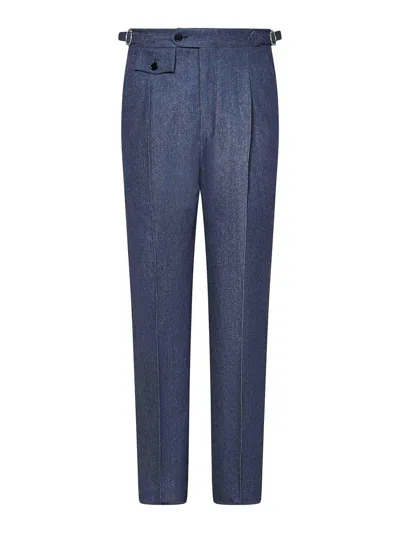 Franzese Collection Denim Super 150s Merino Wool Trousers In Blue