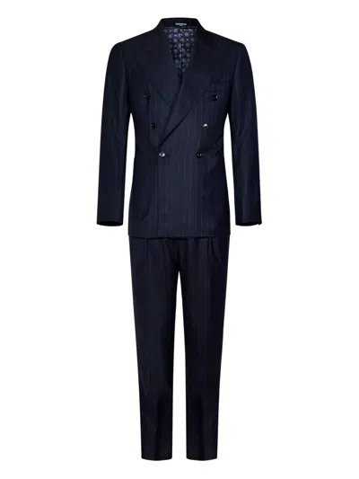 Franzese Collection Pinstripe Double-breasted Wool Suit In Blue