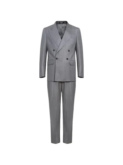 Franzese Collection Pinstripe Double-breasted Suit In Gray