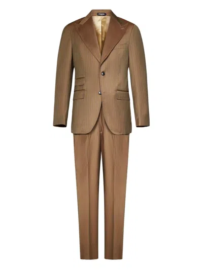 Franzese Collection Pinstripe Peak-lapel Suit In Brown