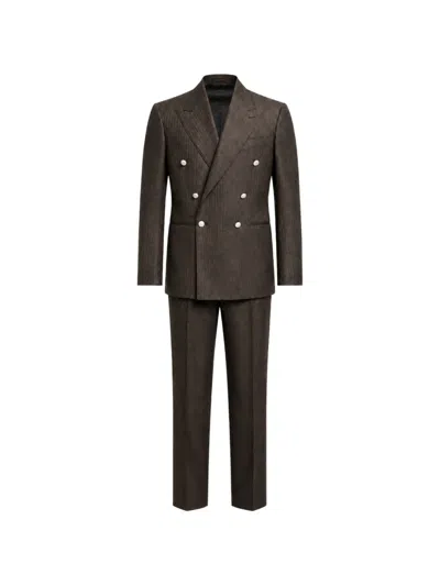Franzese Collection Pinstriped Double-breasted Suit In Brown