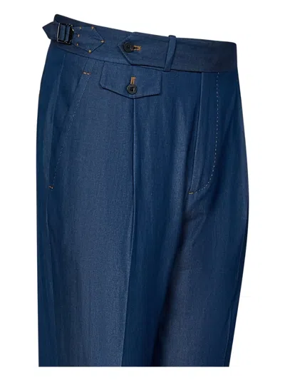 Franzese Collection Pleated Bultoned-pocket Trousers In Blue