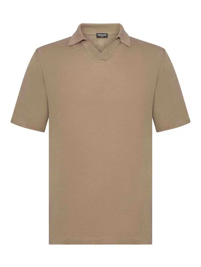 Franzese Collection Linen And Cotton Knit Polo Shirt In Brown