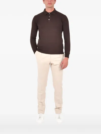 Franzese Collection Ribbed Polo Shirt In Brown