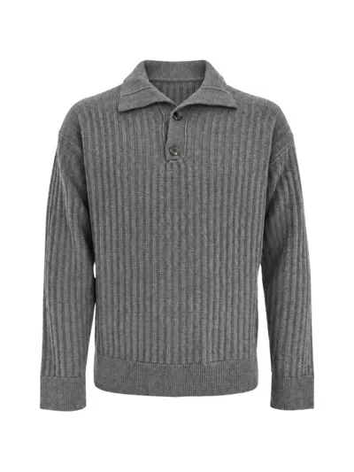 Franzese Collection Ribbed-knit Polo Shirt In Gray