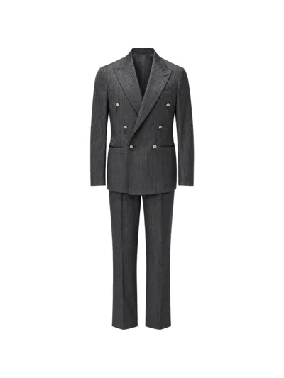 Franzese Collection Rolls Royce Herringbone Double-breasted Suit In Gray