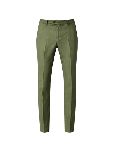 Franzese Collection Slim-fit Pleated Linen Trousers In Green