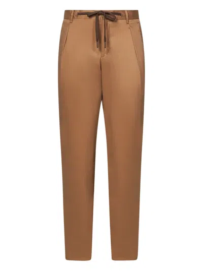 Franzese Collection Stefano De Martino Pleated Drawstring Trousers In Brown