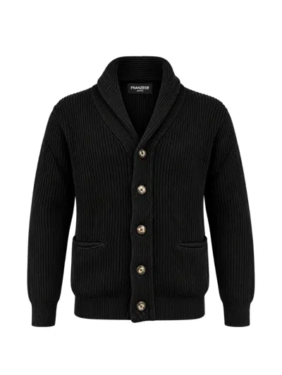 Franzese Collection Steve Mcqueen Ribbed-knit Cardigan In Black