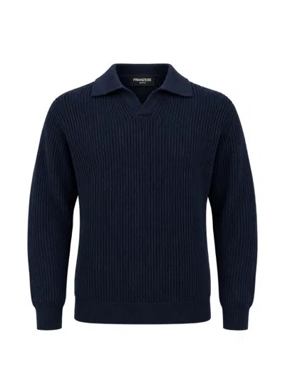 Franzese Collection Steve Mcqueen Ribbed-knit Pointed-collar Sweater In Blue