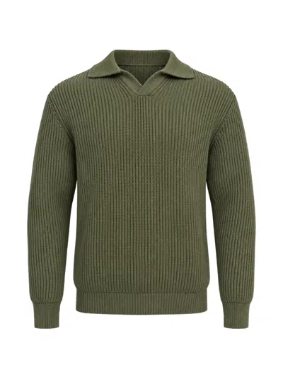 Franzese Collection Steve Mcqueen Ribbed-knit Pointed-collar V-neck Sweater In Green