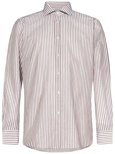 FRANZESE COLLECTION FRANZESE COLLECTION STRIPED BEIGE SHIRT WITH TAILORED FIT