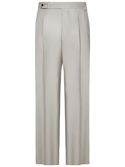 Franzese Collection Tailored Beige Trousers In High-quality Loro Piana Fabric In Gray