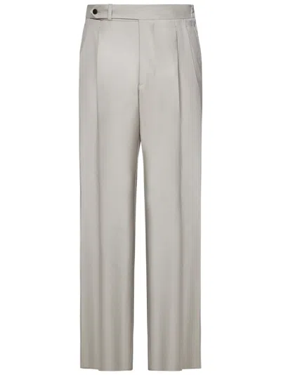 FRANZESE COLLECTION TAILORED BEIGE TROUSERS IN HIGH-QUALITY LORO PIANA FABRIC