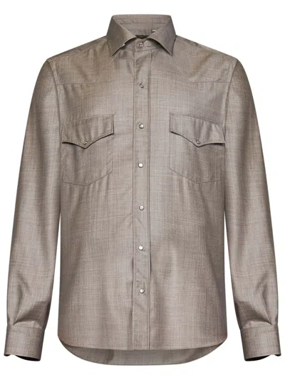 Franzese Collection Tailored Beige Western Shirt With Classic Design In Gray