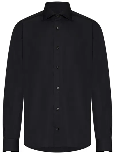 Franzese Collection Tailored Black Shirt With Mother-of-pearl Buttons