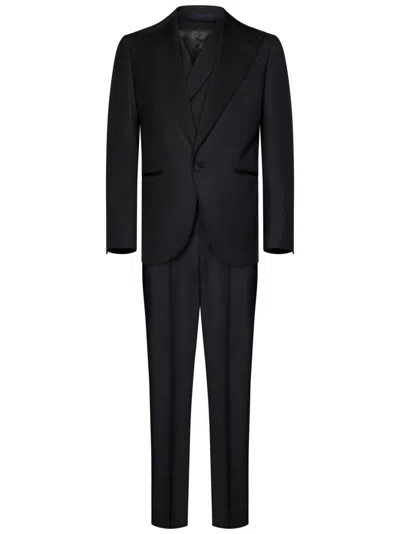 FRANZESE COLLECTION FRANZESE COLLECTION TAILORED BLACK TUXEDO SUIT WITH DOUBLE-BREASTED DESIGN