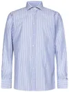 Franzese Collection Vertical Stripe Shirt In Clear Blue Cotton-linen Blend In Blue