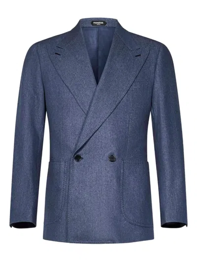 Franzese Collection Virgin Wool Blazer In Blue