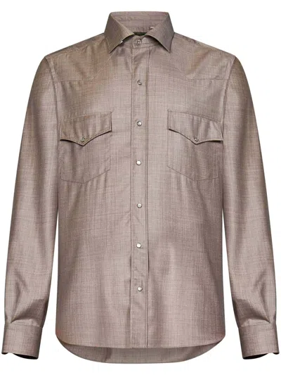 Franzese Collection Virgin Wool Shirt In Brown