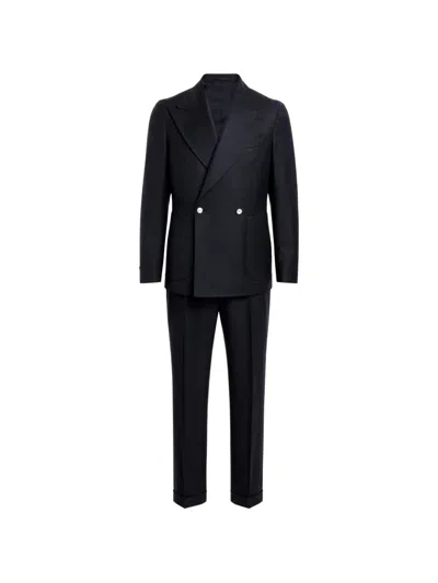 Franzese Collection Wool Double-breasted Suit In Blue