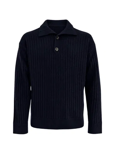Franzese Collection Wool Polo-collar Sweater In Black