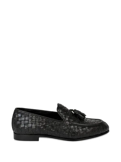 Franzese Collection Woven-leather Tassel Loafers In Black