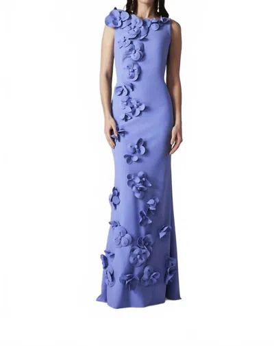 Frascara 3d Petal Fit And Flare Gown In Lavender In Blue