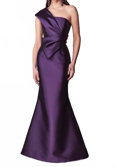 Frascara One Shoulder Fitted Mother Of The Bride Gown In Grape In Yellow