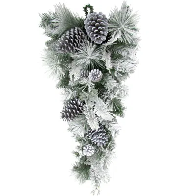 Fraser Farm Hill 30" Mixed Pine/pinecone Snowy Teardrop In Green