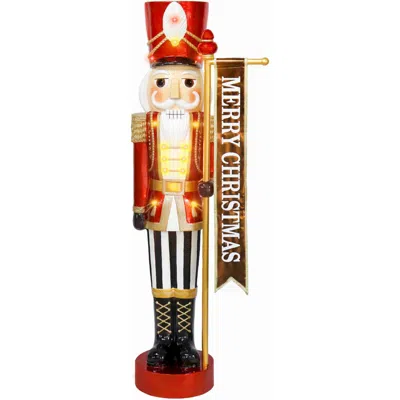 Fraser Farm Hill Fhf 48"h Led Nutcracker Holding Merry Christmas Banner In Multi