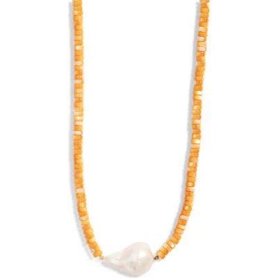 Frasier Sterling Amalfi Baroque Freshwater Pearl Necklace In Orange