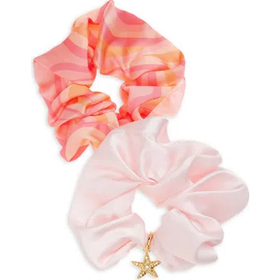 Frasier Sterling Assorted 2-pack Spritz Satin Scrunchie Set With Crystal Embellished Starfish Charm In Pink