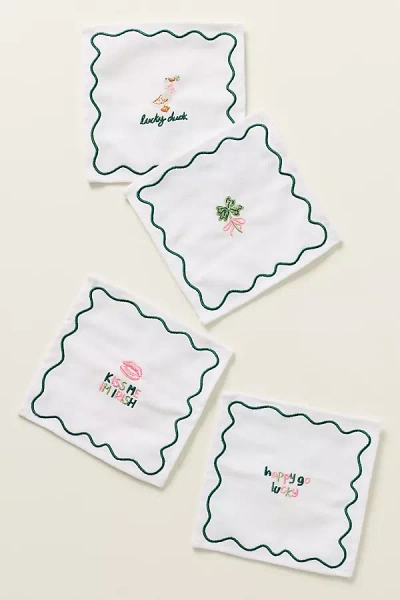 Frasier Sterling Cotton Lucky Cocktail Napkins, Set Of 4 In White