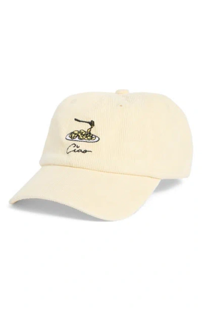 Frasier Sterling Embroidered Ciao Pasta Baseball Cap In Yellow