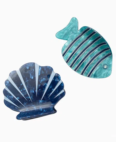 Frasier Sterling Fish And Shell Hair Claw Clip, 2-piece Set In Blue